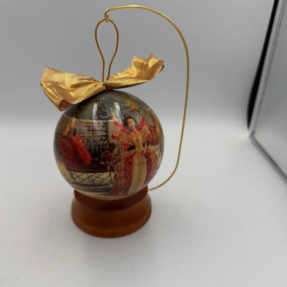 1997 Holiday Barbie 4 Inch Decoupage Ornament with Wooden Stand Matrix Vintage